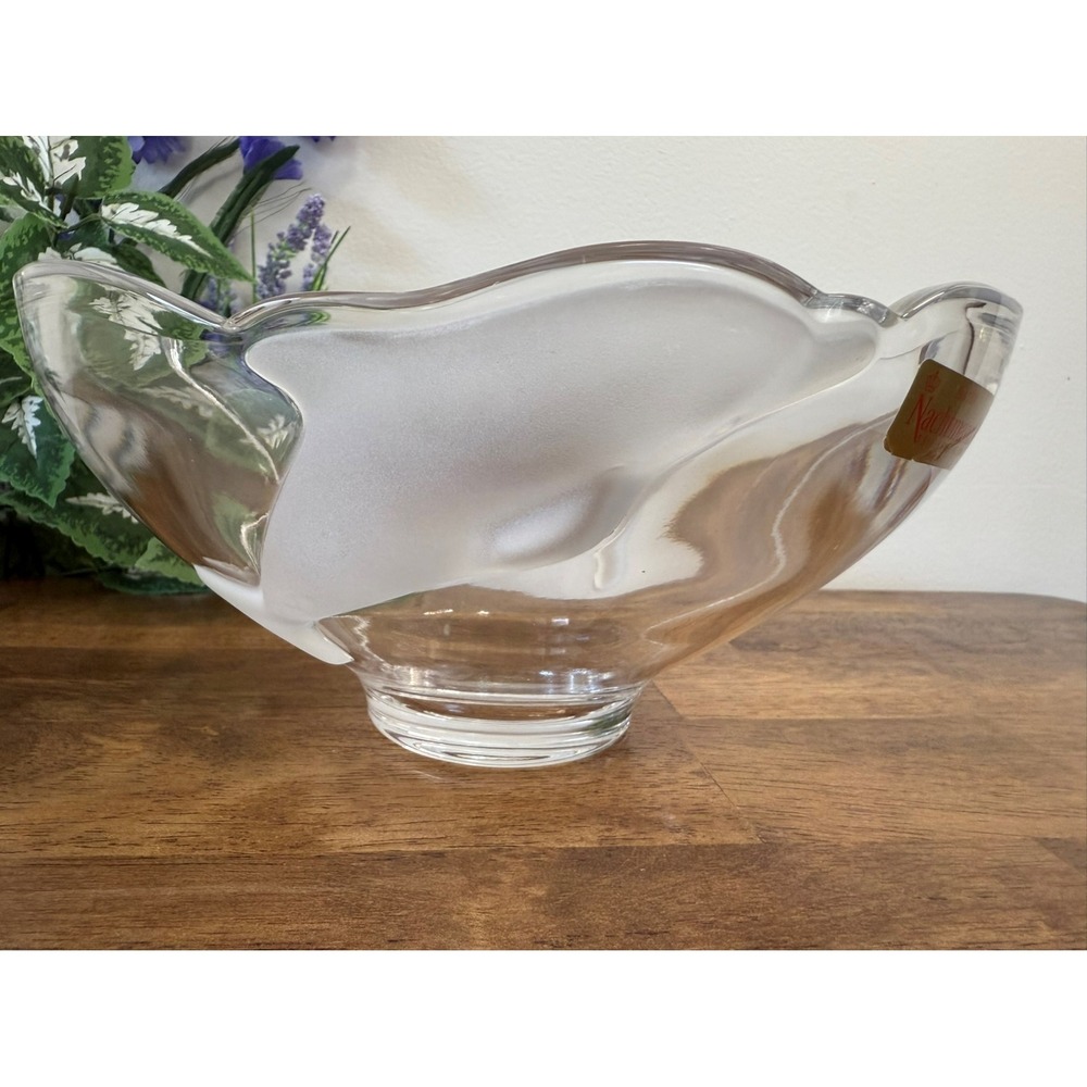 Vintage Nachtmann Dolphin‎ Lead Crystal Frosted and Clear Art Glass Bowl